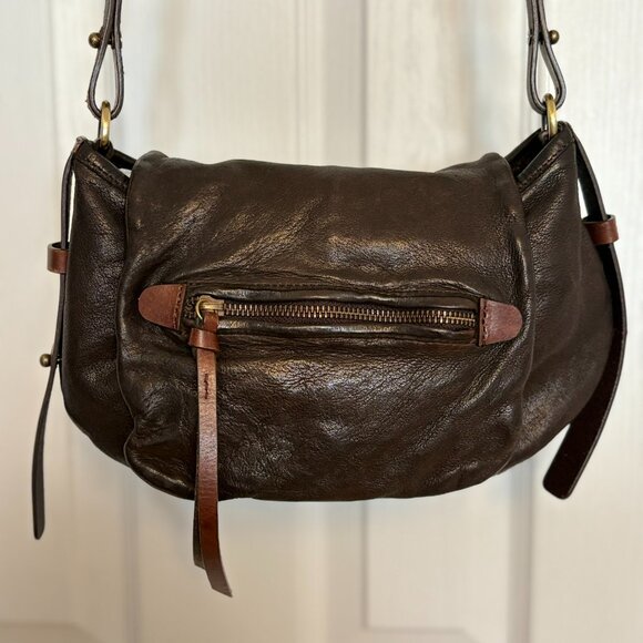 Massimo Dutti Genuine Leather Crossbody Bag – Dark Brown – Boho Vintage Style - Picture 1 of 15